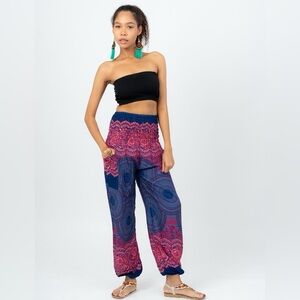 Honeycomb Print Harem Pants: Loose Rayon Boho Trousers Large stretchy
